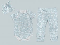 Everyday Set with Onesie, Joggers and Knotted Hat - Blue Illustrated Flowers