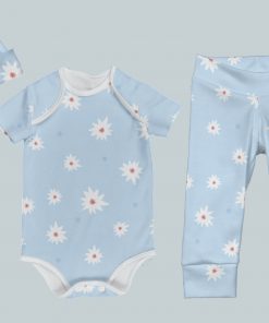 Everyday Set with Onesie, Joggers and Knotted Hat - Blue Daisies