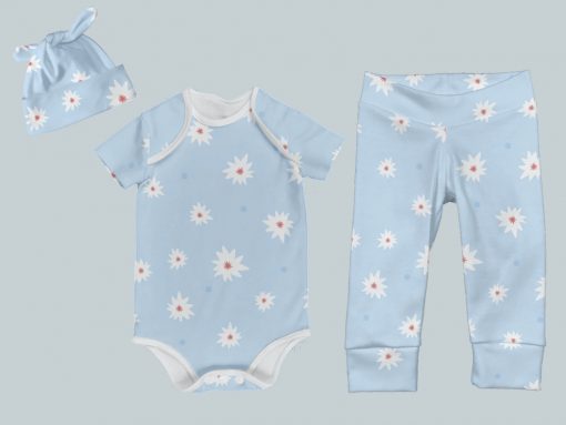 Everyday Set with Onesie, Joggers and Knotted Hat - Blue Daisies