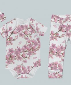 Everyday Set with Onesie, Joggers and Knotted Hat - Cherry Blossoms