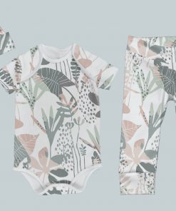 Everyday Set with Onesie, Joggers and Knotted Hat - Pastel Ferns