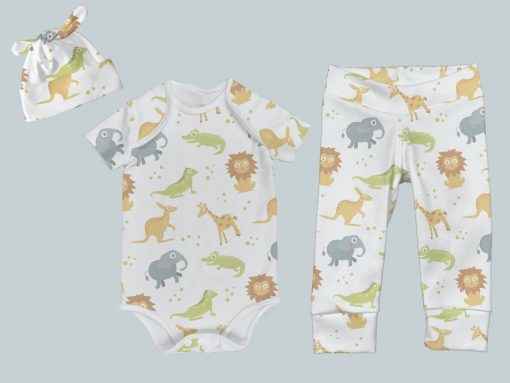 Everyday Set with Onesie, Joggers and Knotted Hat - Animal Crackers