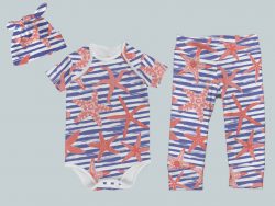 Everyday Set with Onesie, Joggers and Knotted Hat - Blue & Orange Starfish