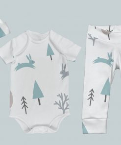 Everyday Set with Onesie, Joggers and Knotted Hat - Forest Bunny