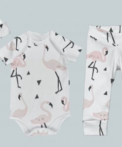 Everyday Set with Onesie, Joggers and Knotted Hat - Flamingo Dance