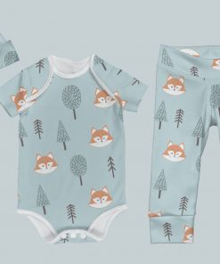 Everyday Set with Onesie, Joggers and Knotted Hat - Fox in Forest