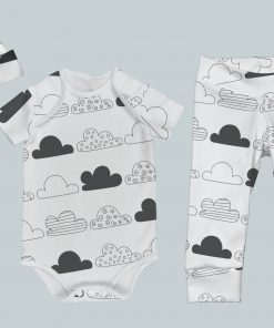 Everyday Set with Onesie, Joggers and Knotted Hat - Crazy Clouds