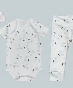 Everyday Set with Onesie, Joggers and Knotted Hat - Baby Blue Flowers