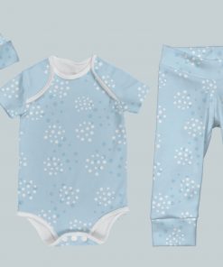 Everyday Set with Onesie, Joggers and Knotted Hat - Soft Blue Dots