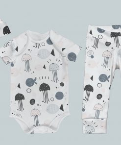 Everyday Set with Onesie, Joggers and Knotted Hat - Fish & Jellyfish