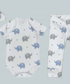 Everyday Set with Onesie, Joggers and Knotted Hat - Elephant Print