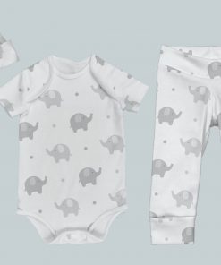 Everyday Set with Onesie, Joggers and Knotted Hat - Elephant Print Gray