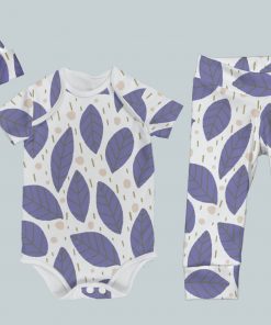 Everyday Set with Onesie, Joggers and Knotted Hat - Purple Leaf