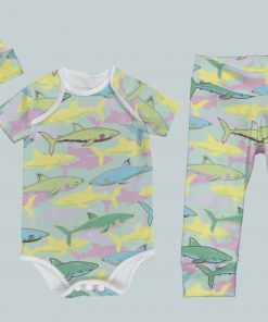 Everyday Set with Onesie, Joggers and Knotted Hat - Bright Shark