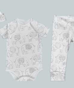 Everyday Set with Onesie, Joggers and Knotted Hat - Elephant Sketch