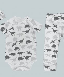 Everyday Set with Onesie, Joggers and Knotted Hat - Gray Dino