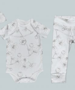 Everyday Set with Onesie, Joggers and Knotted Hat - Soft Floral Sky