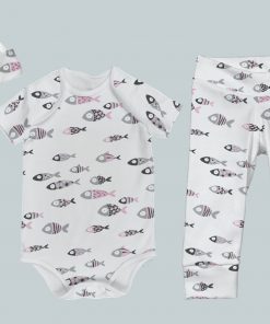 Everyday Set with Onesie, Joggers and Knotted Hat - Fish Pink