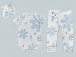 Everyday Set with Onesie, Joggers and Knotted Hat - Blue Blossom Beauty