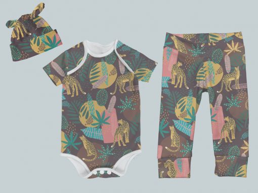 Everyday Set with Onesie, Joggers and Knotted Hat - Tropical Cheetah