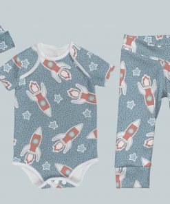 Everyday Set with Onesie, Joggers and Knotted Hat - Rockets