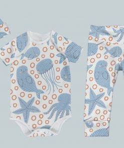 Everyday Set with Onesie, Joggers and Knotted Hat - Sea life Splash
