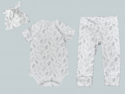 Everyday Set with Onesie, Joggers and Knotted Hat - Black White Floral